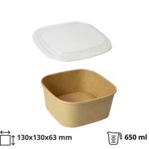 Papirnata posuda za poklopcem 650 ml  130х130х63 mm, kraft, 50 kom (komplet)