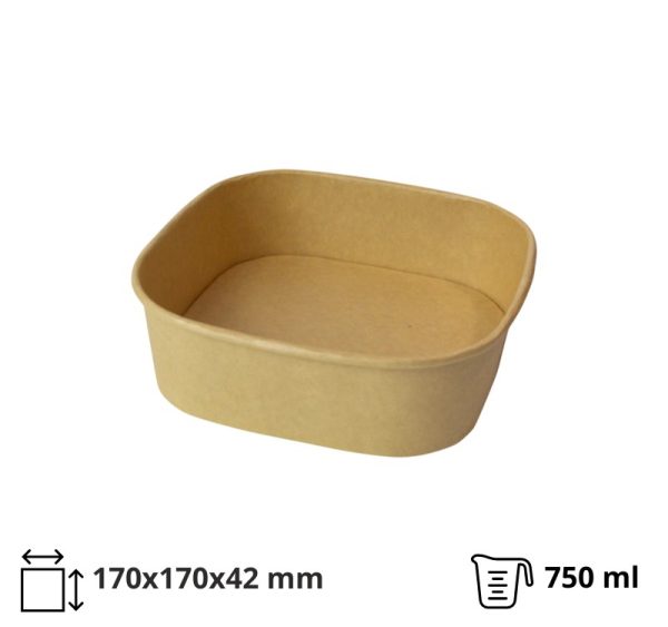 Papirnata posuda 750 ml 170х170х42 mm, kraft, bez poklopca 50 kom
