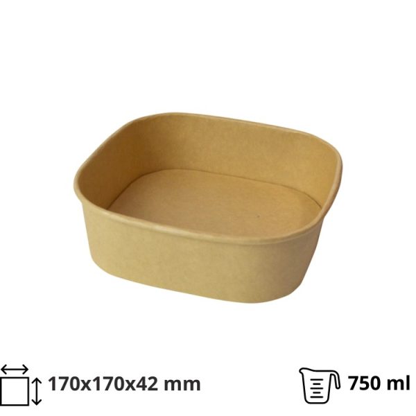 Papirnata posuda 750 ml 170х170х42 mm, kraft, bez poklopca 50 kom