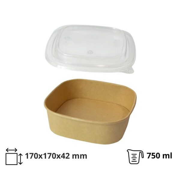 Papirnata posuda za poklopcem 750 ml 170х170х42 mm, kraft, 50 kom (komplet)