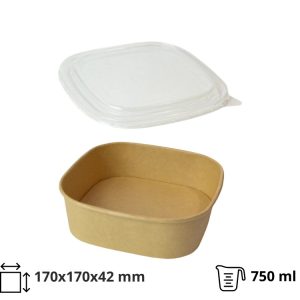 Papirnata posuda za poklopcem 750 ml 170х170х42 mm, kraft, 50 kom (komplet)