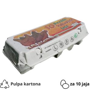 Kutija za 10 jaja pulpa kartona, siva s otiskom tri kokoši [120 kom/pak]