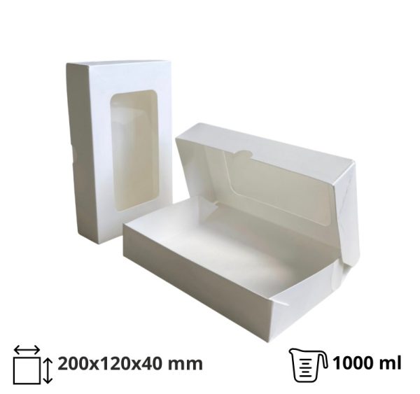 Papirnata posuda s prozorom ECO TABOX 1000 ml 200x120x40 mm bijela 50 kom