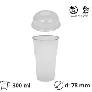 Čaša rPet 300 ml prozirna tvrde sa žigom za poklopcem d=78 mm (komplet)