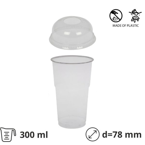 Čaša rPet 300 ml prozirna tvrde sa žigom za poklopcem d=78 mm (komplet)