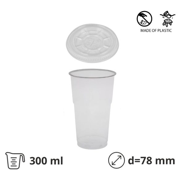 Čaša rPet 300 ml prozirna tvrde sa žigom za poklopcem d=78 mm (komplet)