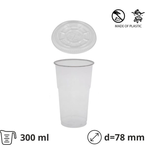 Čaša rPet 300 ml prozirna tvrde sa žigom za poklopcem d=78 mm (komplet)