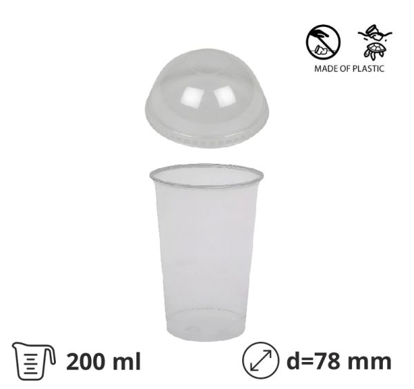 Čaša rPet 200 ml prozirna tvrde sa žigom za poklopcem d=78 mm 50 kom (komplet)