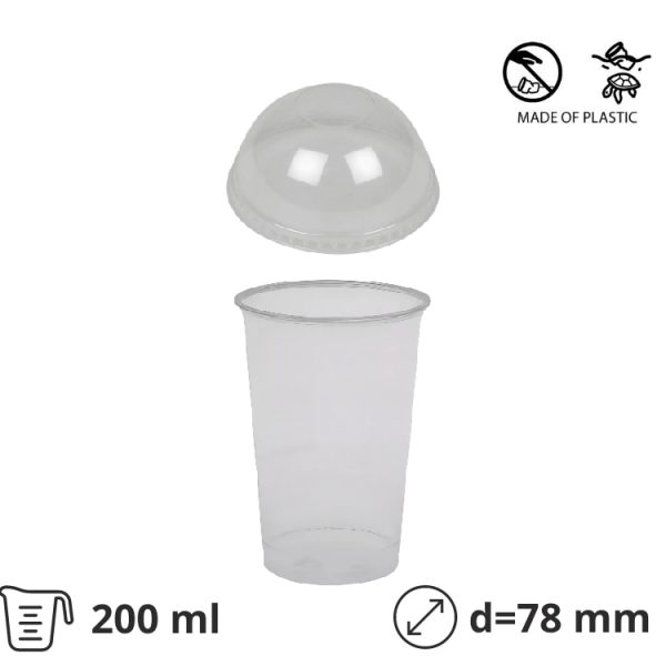 Čaša rPet 200 ml prozirna tvrde sa žigom za poklopcem d=78 mm 50 kom (komplet)