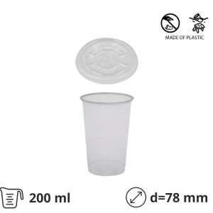 Čaša rPet 200 ml prozirna tvrde sa žigom za poklopcem d=78 mm 50 kom (komplet)