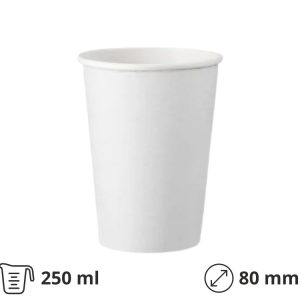 Čaša papirnata  250 (280) ml d=80 mm 1-slojna bijela SUP, 50 kom