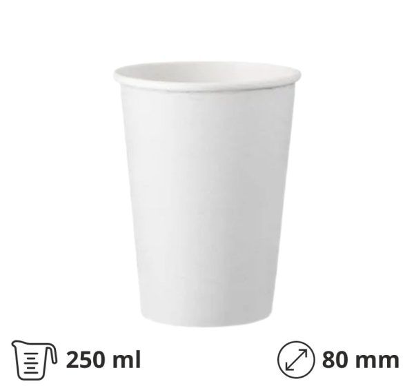 Čaša papirnata  250 (280) ml d=80 mm 1-slojna bijela SUP, 50 kom