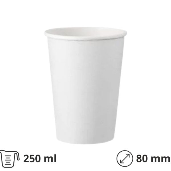 Čaša papirnata  250 (280) ml d=80 mm 1-slojna bijela SUP, 50 kom