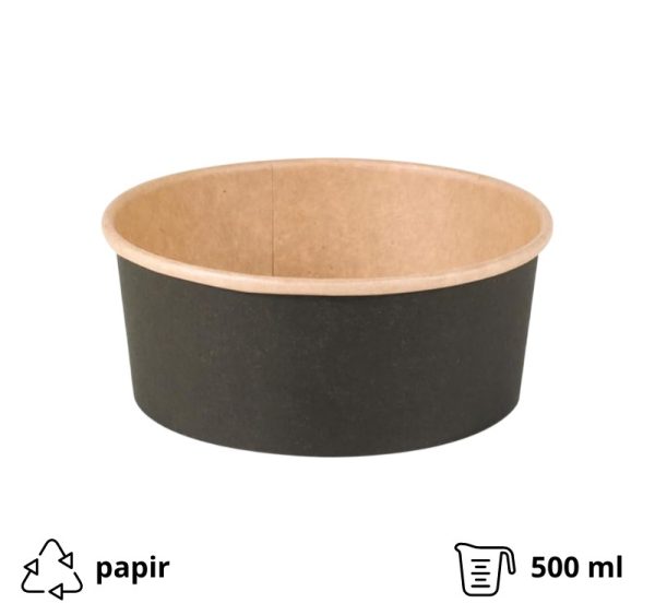 Papirnata posuda 500 ml d=150 mm crna/kraft 45 kom