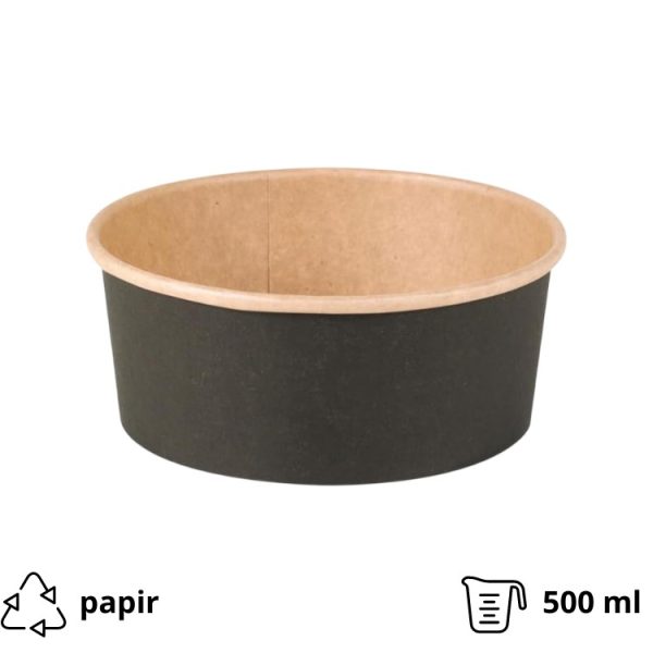Papirnata posuda 500 ml d=150 mm crna/kraft 45 kom