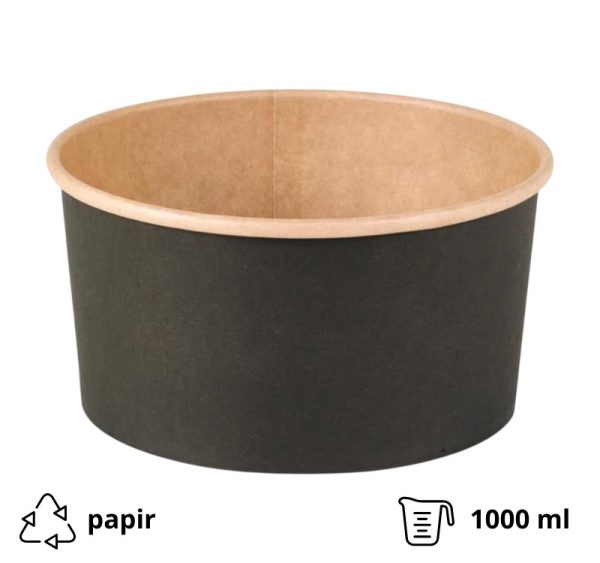Papirnata posuda 1000 ml d=150 mm crna/kraft 45 kos