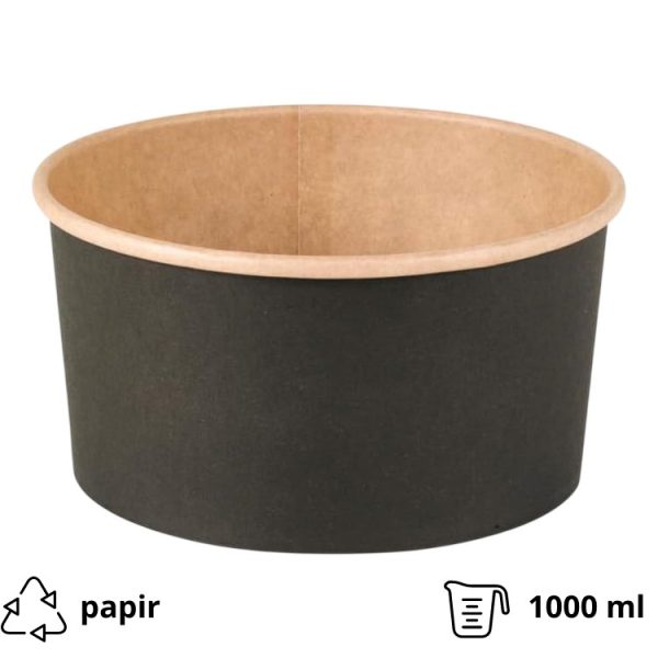 Papirnata posuda 1000 ml d=150 mm crna/kraft 45 kos