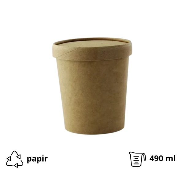 Posuda papirnata 490 ml kraft s papirnatim poklopcem 25 kom
