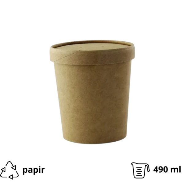 Posuda papirnata 490 ml kraft s papirnatim poklopcem 25 kom
