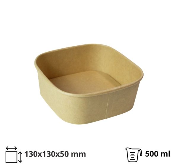 Papirnata posuda 500 ml 130х130х50 mm, kraft, bez poklopca 50 kom