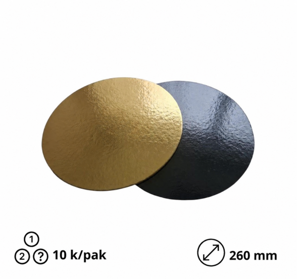 Podmetač krug za torte karton d=260 mm h=3 mm crna/zlatni [10 kom/pak]