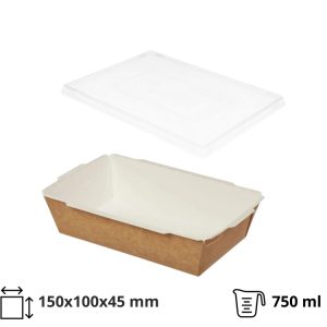 Papirnata posuda 750 ml 150х100х45 mm kraft s pokrovom50 kom (komplet)