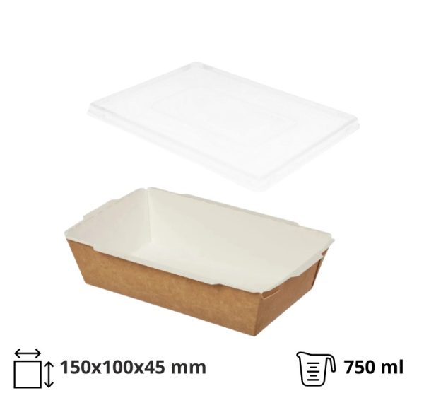Papirnata posuda 750 ml 150х100х45 mm kraft s pokrovom50 kom (komplet)
