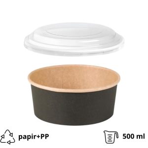 Papirnata posuda za poklopcem 500 ml d=150 mm crna/kraft 45 kom (komplet)