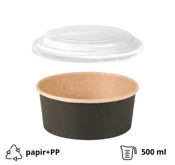 Papirnata posuda za poklopcem 500 ml d=150 mm crna/kraft 45 kom (komplet)