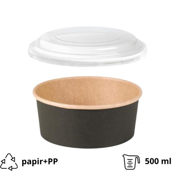 Papirnata posuda za poklopcem 500 ml d=150 mm crna/kraft 45 kom (komplet)