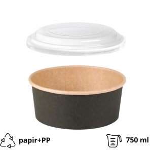 Papirnata posuda za PP poklopcem 750 ml d=150 mm crna/kraft 45 kos (komplet)