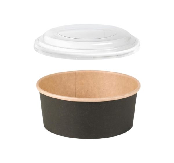 Papirnata posuda za PP poklopcem 750 ml d=150 mm crna/kraft 45 kos (komplet)