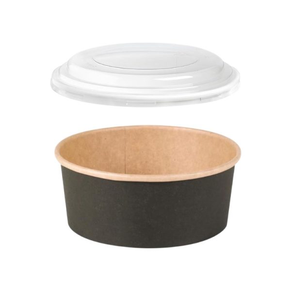 Papirnata posuda za PP poklopcem 750 ml d=150 mm crna/kraft 45 kos (komplet)