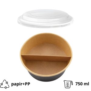 Papirnata posuda za poklopcem i separatorom 750 ml d=150 mm crna/kraft 45 kos (komplet)