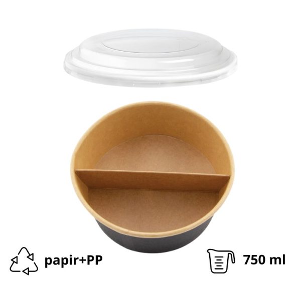 Papirnata posuda za poklopcem i separatorom 750 ml d=150 mm crna/kraft 45 kos (komplet)