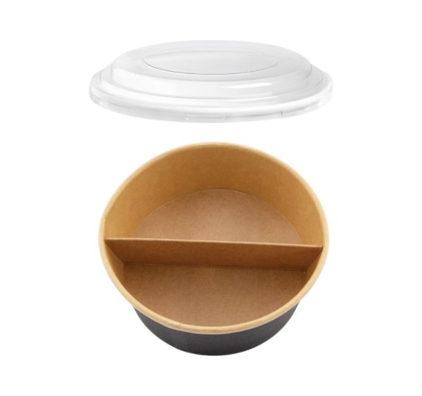 Papirnata posuda za poklopcem i separatorom 750 ml d=150 mm crna/kraft 45 kos (komplet)