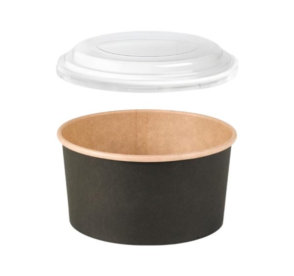 Papirnata posuda za PP poklopcem 1000 ml d=150 mm crna/kraft 45 kos (komplet)