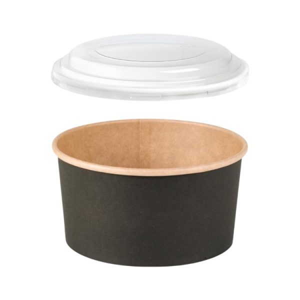 Papirnata posuda za PP poklopcem 1000 ml d=150 mm crna/kraft 45 kos (komplet)