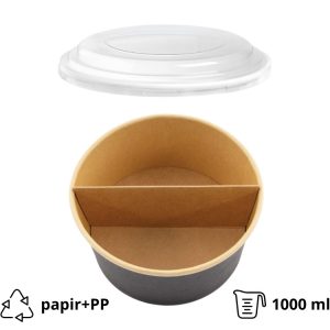 Papirnata posuda za poklopcem i separatorom 1000 ml d=150 mm crna/kraft 45 kos (komplet)
