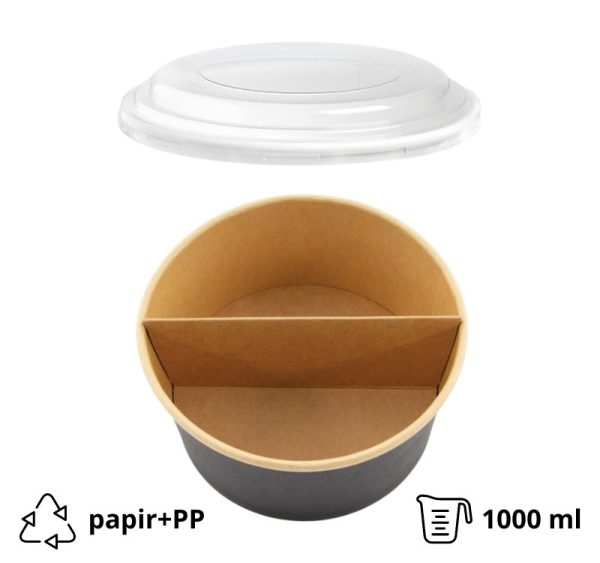 Papirnata posuda za poklopcem i separatorom 1000 ml d=150 mm crna/kraft 45 kos (komplet)