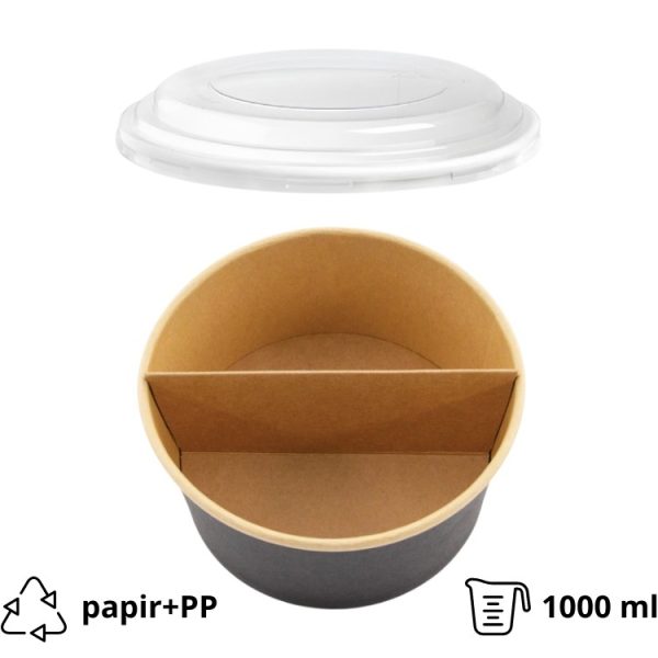 Papirnata posuda za poklopcem i separatorom 1000 ml d=150 mm crna/kraft 45 kos (komplet)