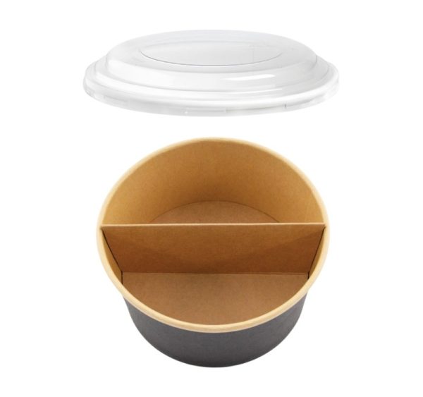 Papirnata posuda za poklopcem i separatorom 1000 ml d=150 mm crna/kraft 45 kos (komplet)