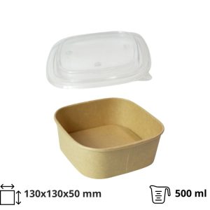 Papirnata posuda za PP poklopcem 500 ml 130х130х50 mm, kraft, 50 kom (komplet)