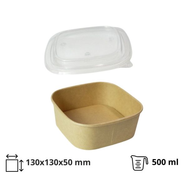 Papirnata posuda za PP poklopcem 500 ml 130х130х50 mm, kraft, 50 kom (komplet)
