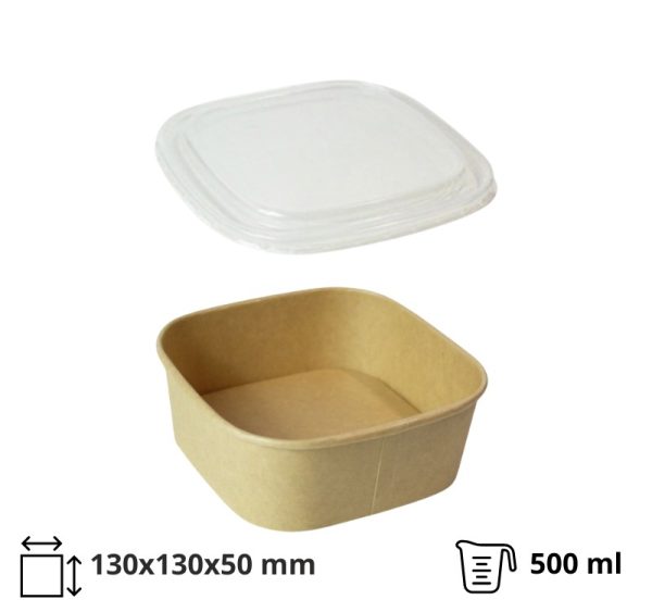 Papirnata posuda za PET poklopcem 500 ml 130х130х50 mm, kraft, 50 kom (komplet)