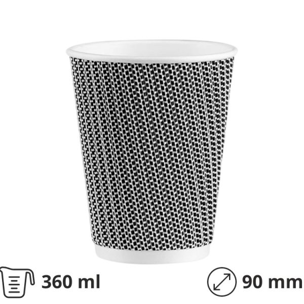 Čaša papirnata 360 ml d=90 mm ripple crna/bijela SUP, 25 kom