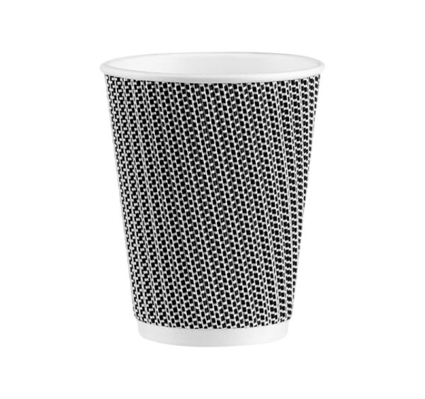 Čaša papirnata 360 ml d=90 mm ripple crna/bijela SUP, 25 kom