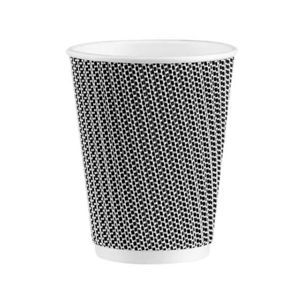 Čaša papirnata 360 ml d=90 mm ripple crna/bijela SUP, 25 kom