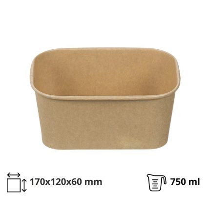 Papirnata posuda 750 ml 170х120х60mm, kraft, bez poklopca 50 kom