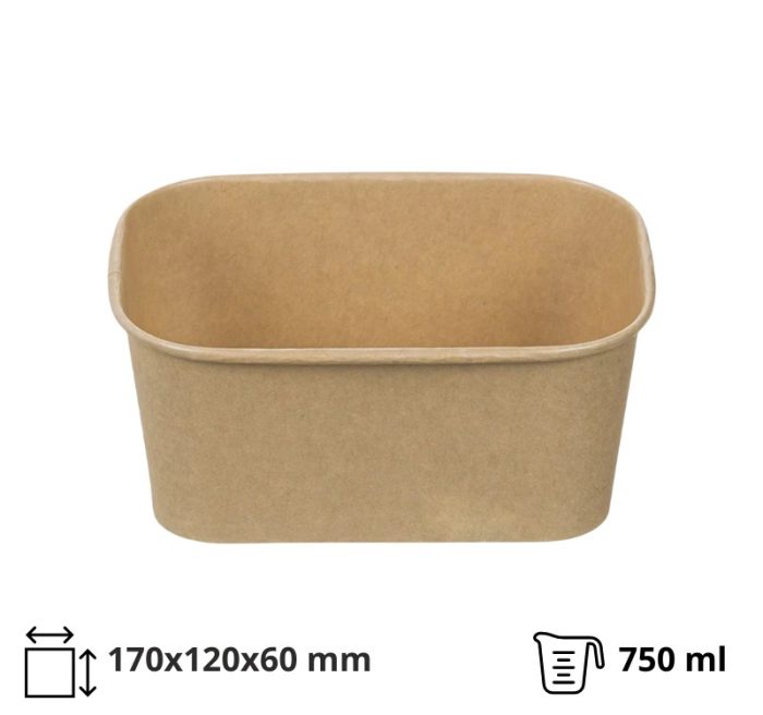 Papirnata posuda 750 ml 170х120х60mm, kraft, bez poklopca 50 kom